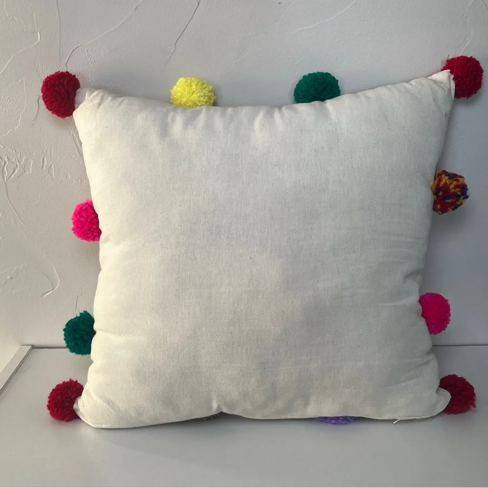 Eclectic Array Vibrant Colorful Cactus Accent Pillow Multicolor Pom-Pom (16x16)